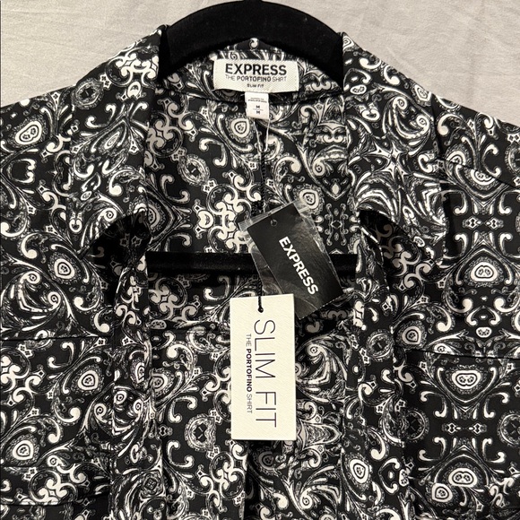 Express Black and White Patterned Button Down Shirt - Picture 2 of 11